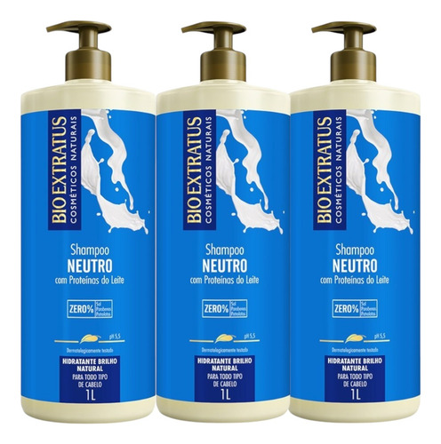 Kit 3 Shampoo Brilho Natural Neutro 1 L Bio Extratus K7839