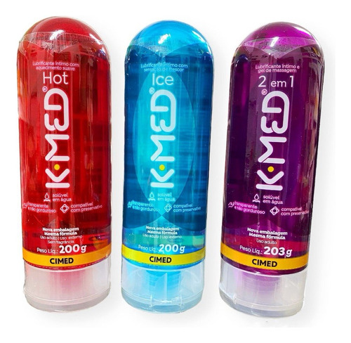 Kit Com 3 Gel Lubrificante Íntimo K-med 2 Em 1 Hot Ice 200g 