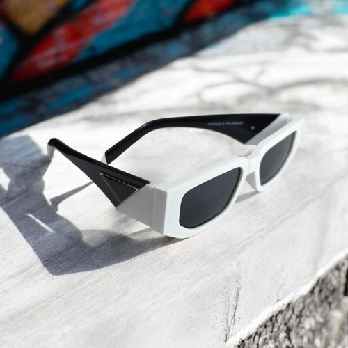 Lentes De Sol Rectangulares Estilo Moderno Unisex Blanco Negro Blanco