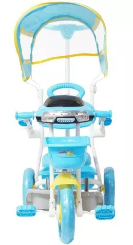 Triciclo Infantil Com Empurrador Motoca Passeio Bebê Azul