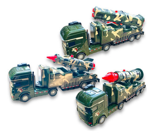Paquete 3 Camiones Militares Con Misiles Fricción Movimiento