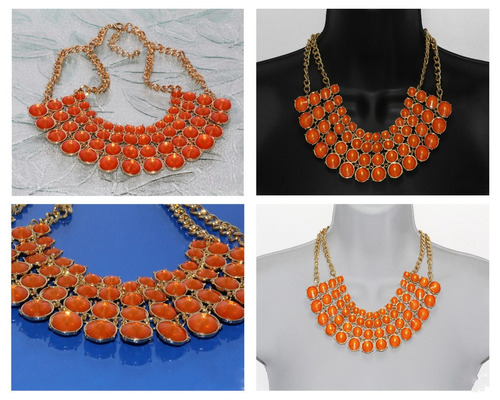 Collar Gargantilla Moda Dama Cuentas Naranjas Joyeria Cc26