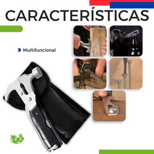 Martillo 18 en 1 Slim Company Herramienta Multiusos Navaja Alicates Destornillador Sierra Abrebotellas Para Camping Bricolaje Con Funda Transportadora Acero Inoxidable 16cm Color Negro