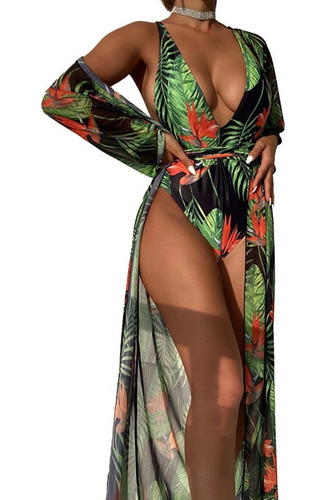 Conjunto Bikini De Playa+kimono De Verano Para Mujer