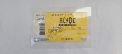 Entrada Ac/dc Black Ice Tour River Plate 2009 Plastificada