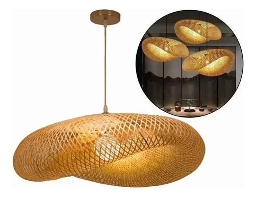 Lámpara Colgante Led Retro De Tejido De Bambú Candel 333