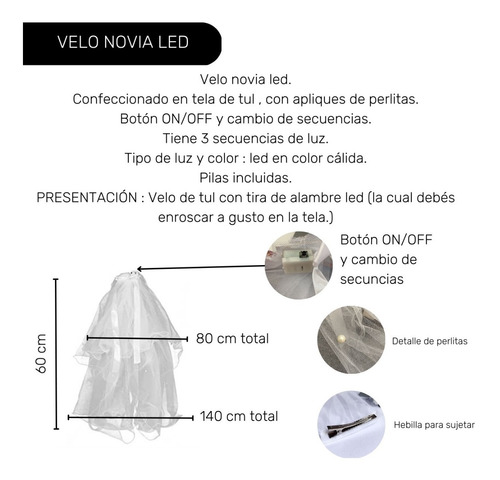 Imagen 4 de 10 de Velo De Novia Led Luminoso Aplique Casamiento Cotillón