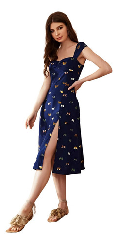 Vestido Lencero Sin Espalda Con Estampado De Mariposas