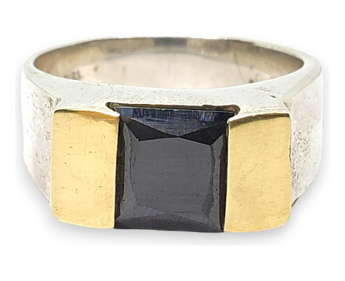 Anillo Plata Y Oro Piedra Negra