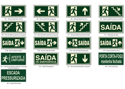 55placas Pvc Fotoluminescente Sinalização Extintor Rota Fuga