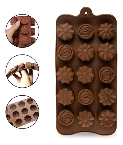 Forma De Silicone 3 Flores Rosas Confeitaria Molde Trufas