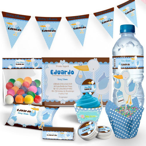 Kit Imprimible Cigueña Blue, Candy Bar, Baby Shower