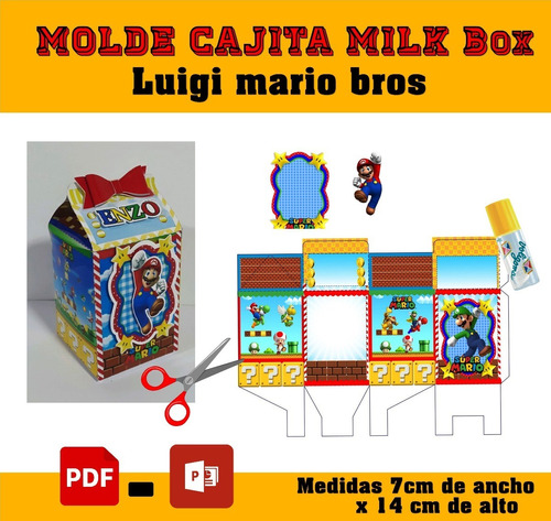 Kit Imprimible Molde Milk Box Luigi Mario Bros