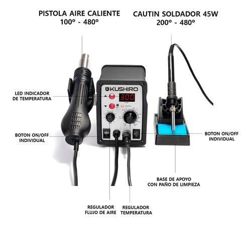 Imagen 7 de 10 de Estacion De Soldado Soldadora + Aire Caliente Profesional