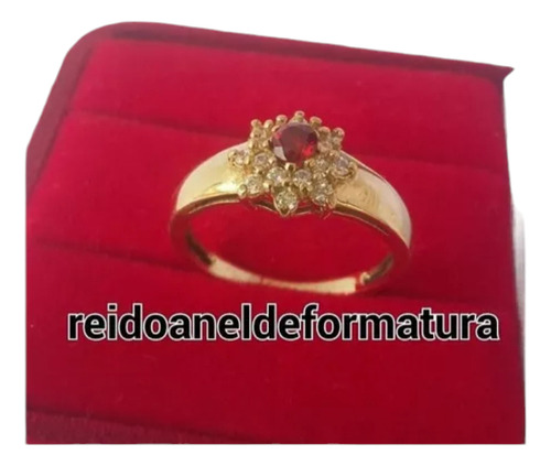 Anel Formatura Ouro 18k M657 Com Granada Natural E Zircônias