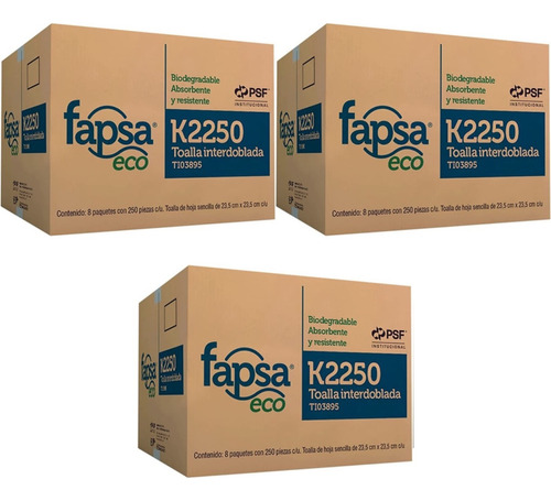 Toalla Interdoblada Fapsa Eco K2250 3caj Con 8 Paq Cada Uno