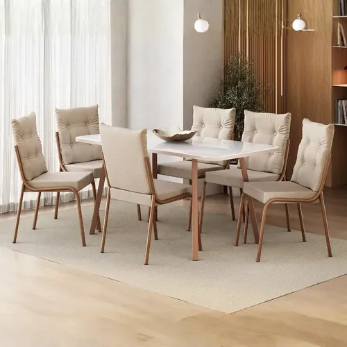 Conjunto Sala De Jantar 6 Cadeiras Roma Carraro Off W Rosê Rose