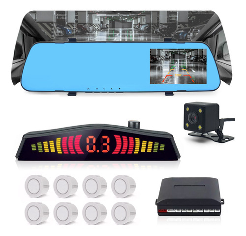 Retrovisor Lcd + Câmera + Sensor 8 Pontos Branco Fox 2009