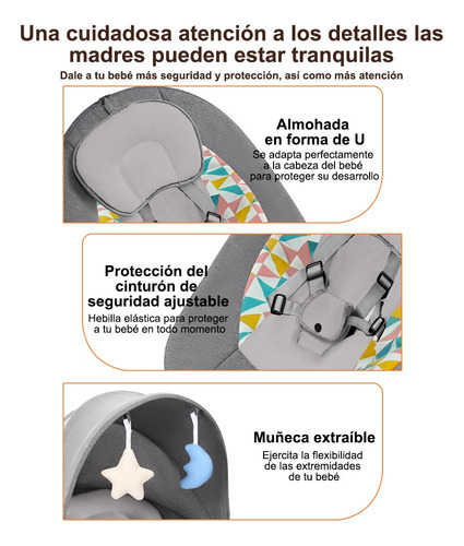 Mecedora 3en1 Bebé: Silla Comer+mosquitero Con Usb/cargador , Hamaca Para Bebé Con Mosquitera, Silla Mecedora Para Bebe, Silla Acolchada Multifuncional Para Bebés (gris Claro)