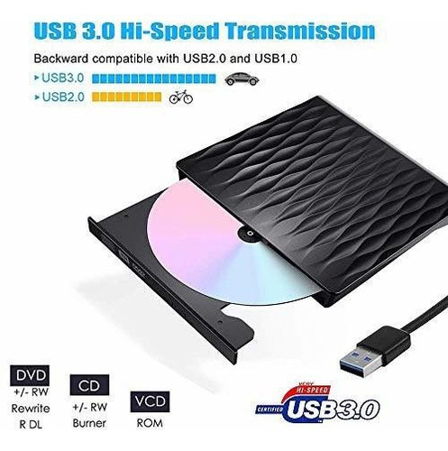 Acetend Unidad Externa Cd Dvd Usb 3.0 Grabadora Velocidad