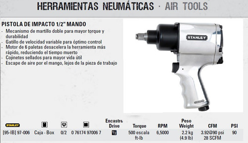 Pistola Llave Impacto Neumatica Mando 1/2 Stanley 97-006