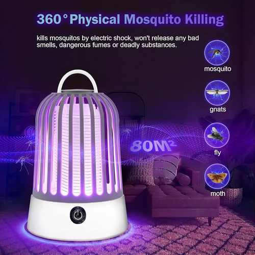 Lampara Led Mata Moscas Mosquito Recargable Luz Uv Y Blanca Color Blanco