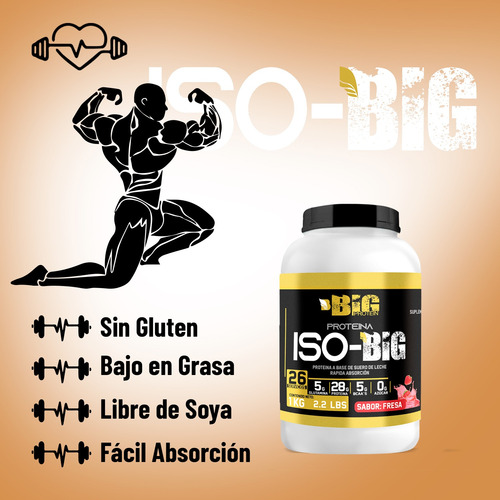 Proteína Whey Hidrolizada Isolate Big Protein 1kg 26 Servs Fresa