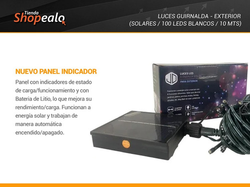 Imagen 4 de 7 de Luz Guirnalda Solar 100 Led Blanco Frio 10 Metros Exterior