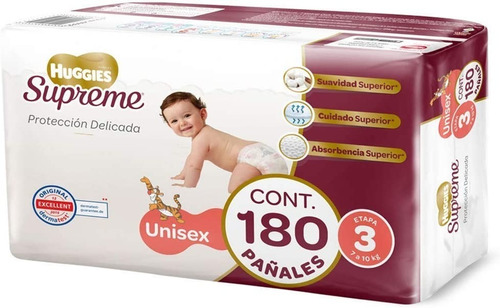 Huggies Supreme Pañal Desechable, Etapa 3 Unisex, 180 Pzs Género Sin género