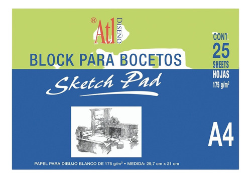 Block Bocetos Dibujo Acuarela Atl Lapices Sketchbook 175g A4