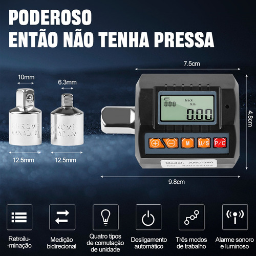 Torquimetro Digital 13-135nm 1/2 Adaptador 3/8 E 1/4 C/ Nf