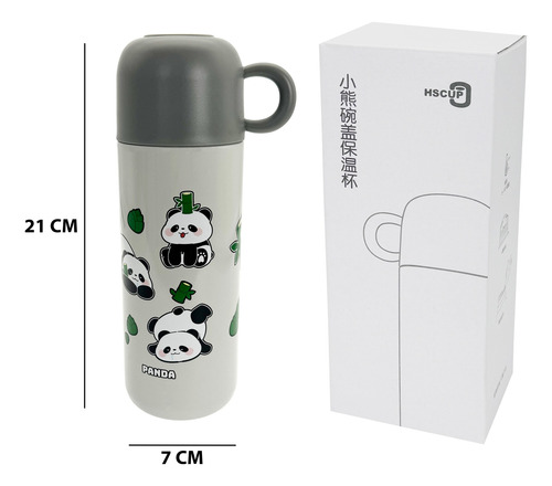Termo De Acero Inoxidable Con Taza Diseño Oso Panda 500 Ml