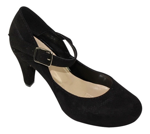 Zapatilla Tacon Vestir Leon Mujer Dama Negro Charol 9654