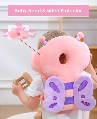 Mochila Protectora De Cabeza Mariposa Rosa Para Niños 3 Lado