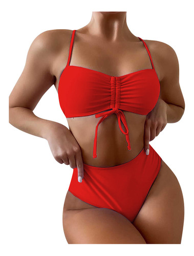 Traje De Baño S Para Mujer Bikini Solid Splicing De Dos Piez