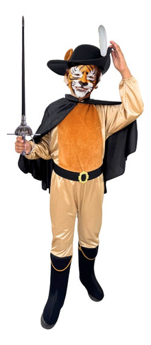 Disfraz Gato Con Botas Traje Y Sombrero Disfraces Halloween Beige - No Incluye Espada 4 Años