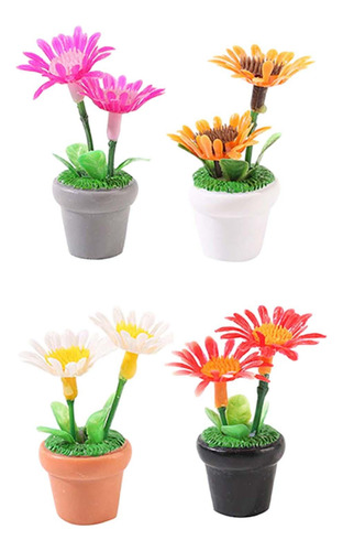 4x Mini Adorno De Planta En Maceta Flores De Casa De