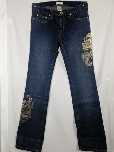 * Pantalon Mujer Jean Estampado Flores Azul Metr07