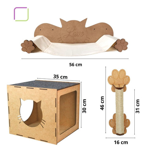 Kit Playground de Gatos 11 Peças Boxfan Parquinho Brinquedo Para Gato com Prateleiras Rede Arranhador Toca Nicho Ponte e Degraus