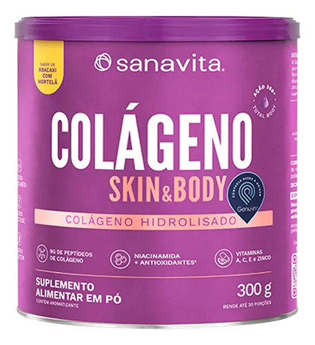 Colágeno Hidrolisado Sanavita Abacaxi Com Hortelã 300g Sabor Abacaxi E Hortelã