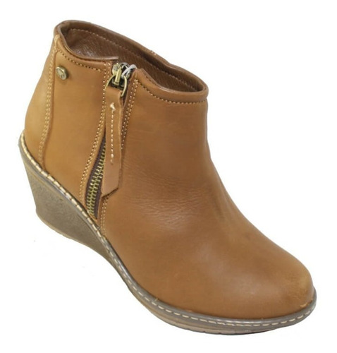 Botas Botin Tacon Cuña Vestir Verde Tabaco Dama Piel 7072