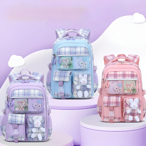 Mochila Escolar Kawaii Importada Con Peluche De Conejo