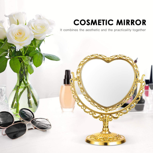 Espejo De Maquillaje De Escritorio Retro Con Forma De Corazó
