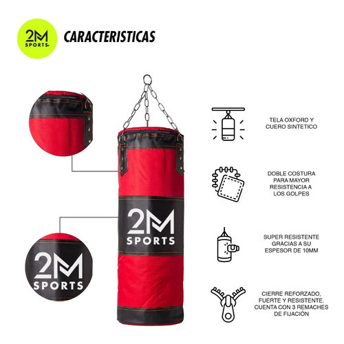 Bolsa Boxeo 90 Cm Cordura Reforzada Profesional Box Gym Rojo