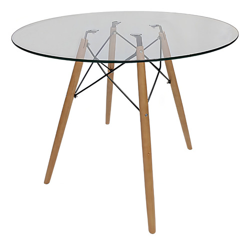 Mesa Jantar Vidro 70cm Redonda 6mm + 1 Cadeira Eiffel Branca