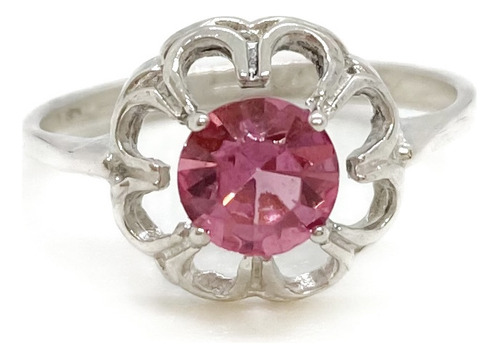 Anillo Flor Calado Cristal Rosa De Francia Plata 925 T16