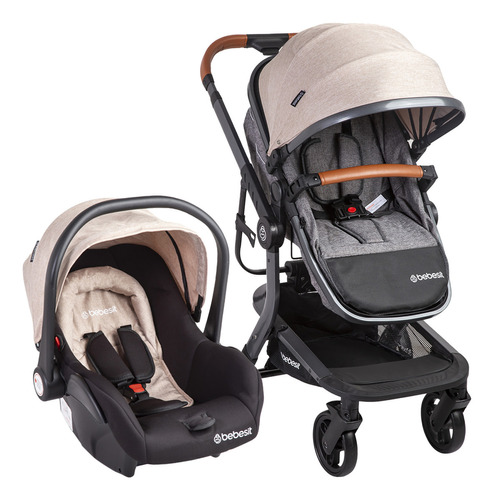 Coche de paseo Bebesit Taurus Travel System beige/gris con chasis color negro