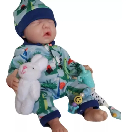comprar Mini Bebê Reborn De Pijama Bebê De Silicone Puro E Sólido