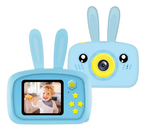 Mini cámara digital LCD para niños con forma de conejo, 2 pulgadas, filmación de fotos, color azul