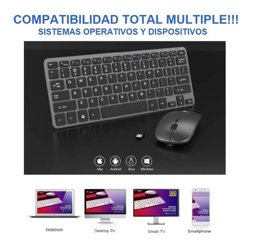 Imagen 2 de 5 de Teclado Mouse Dual Inalambrico Bluetooth Español Recargable